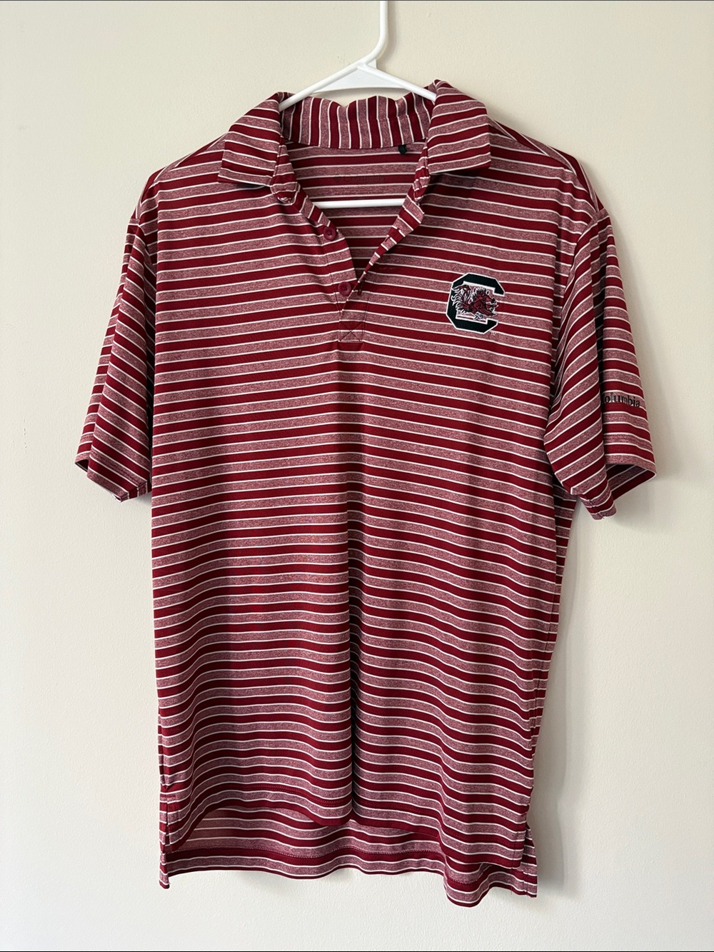 Columbia Men's University of South Carolina Maroon and White Striped Polo